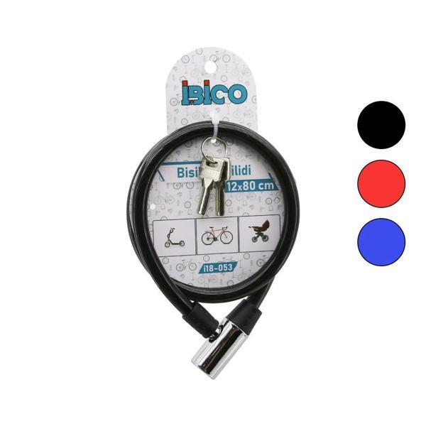 ANAHTARLI METAL KAFA BİSİKLET KİLİT ÇELİK TEL SİYAH ŞEFFAF KILIF 12MMX80CM (5365) - Image 1