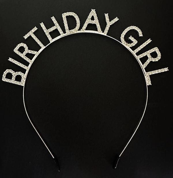 Gümüş Kristal Taşlı Birthday Girl Doğum Günü Tacı İthal Ürün A Kalite 17x16 cm (5365) - Image 1