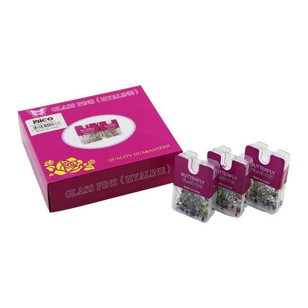GLASS PINS HYALINE BUTTERFLY 1200 ADET RENKLİ TOPLU BAŞÖRTÜ İĞNESİ ŞEFFAF PLASTİK ASKILIKLI KUTULU ( - Image 1
