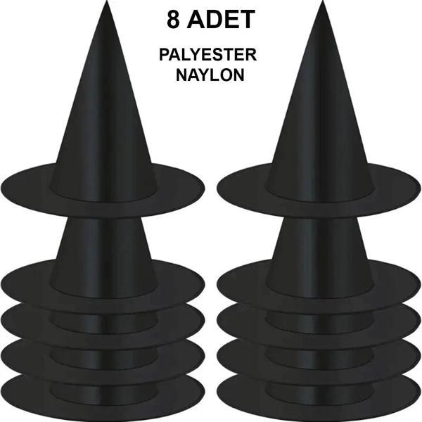 8 Adet Siyah Cadı Şapkası – Yetişkin &amp;amp; Çocuk Kostüm Aksesuarı (5365) - Image 1