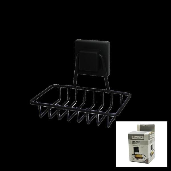 SİYAH - METAL KATI SABUNLUK KARE GÜÇLÜ YAPIŞKANLI 11X12.5X11CM (5365) - Image 1