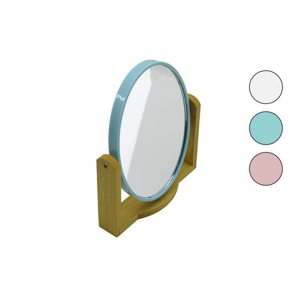 OVAL  8 İNÇ= 20.5X15.5CM AHŞAP BAMBU AYAKLI MAKYAJ AYNASI ÇİFT TARAFLI RENKLİ PLASTİK ÇERÇEVE (5365) - Image 1