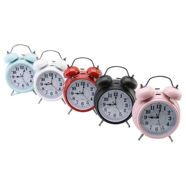 BÜYÜK KLASİK MODEL MASA ÇALAR SAAT PİLLİ - LEDLİ IŞIKLI YUVARLAK - RENKLİ METAL KASA ÇAP:15CM (5365) - Image 1