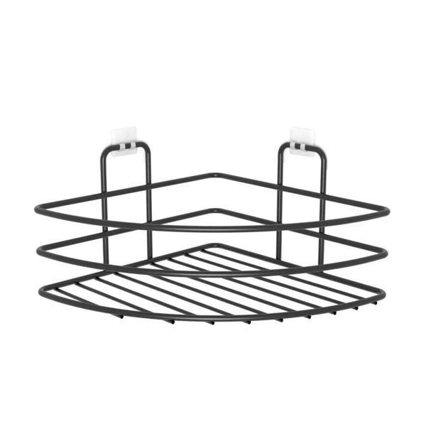 Kendiliğinden Yapışkanlı Montaj Gerektirmeyen Tek Katlı Banyo Askı Köşe Şampuanlık Siyah (5365) - Image 1