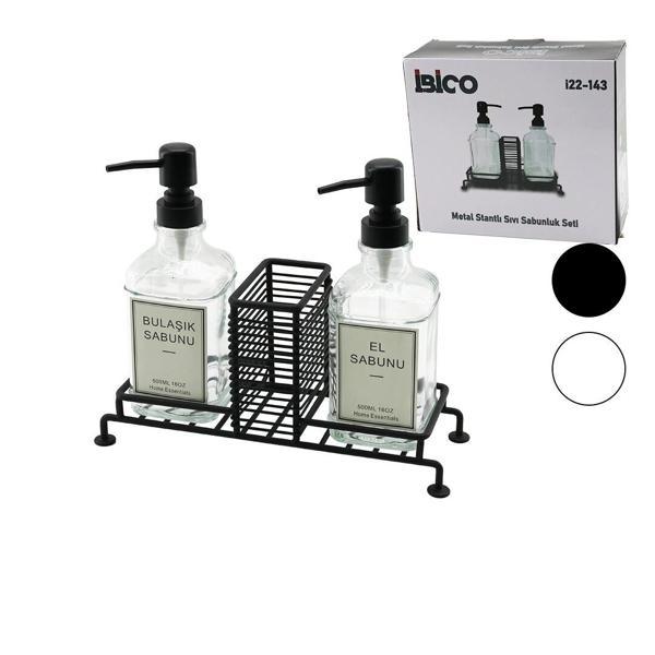 3 PCS METAL STANDLI - CAM SIVI SABUNLUK SETİ SÜNGERLİK (5365) - Image 1