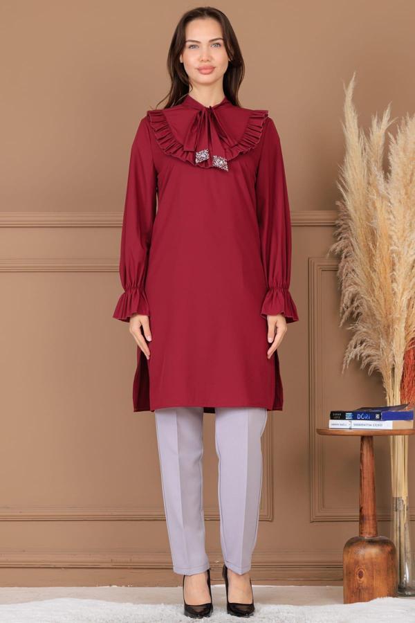 Asel Tunik Pantolon İkili Tesettür Takım Bordo - Image 1