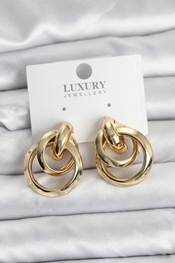 Gold Renk Halka Model Pirinç Kadın Küpe - Image 1