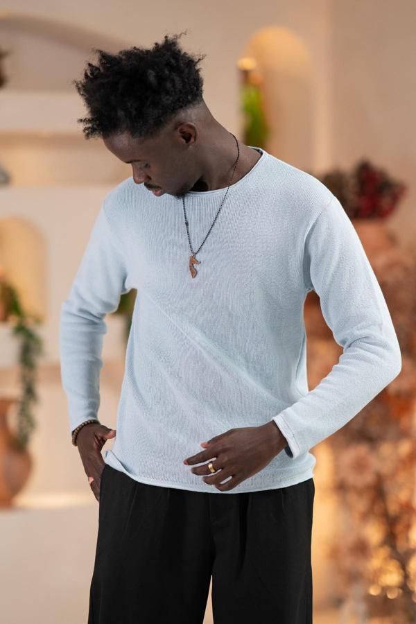 Regular Fit Likralı Kendinden Çizgili Mevsimlik Spor Kazak - Image 1