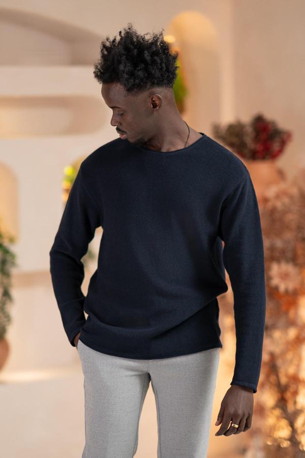 Regular Fit Likralı Kendinden Çizgili Mevsimlik Spor Kazak - Image 1