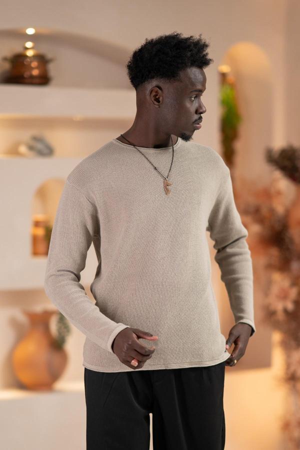 Regular Fit Likralı Kendinden Çizgili Mevsimlik Spor Kazak - Image 1