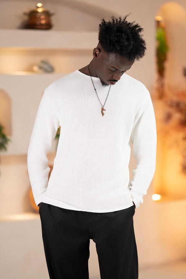 Regular Fit Likralı Kendinden Çizgili Mevsimlik Spor Kazak - Image 1