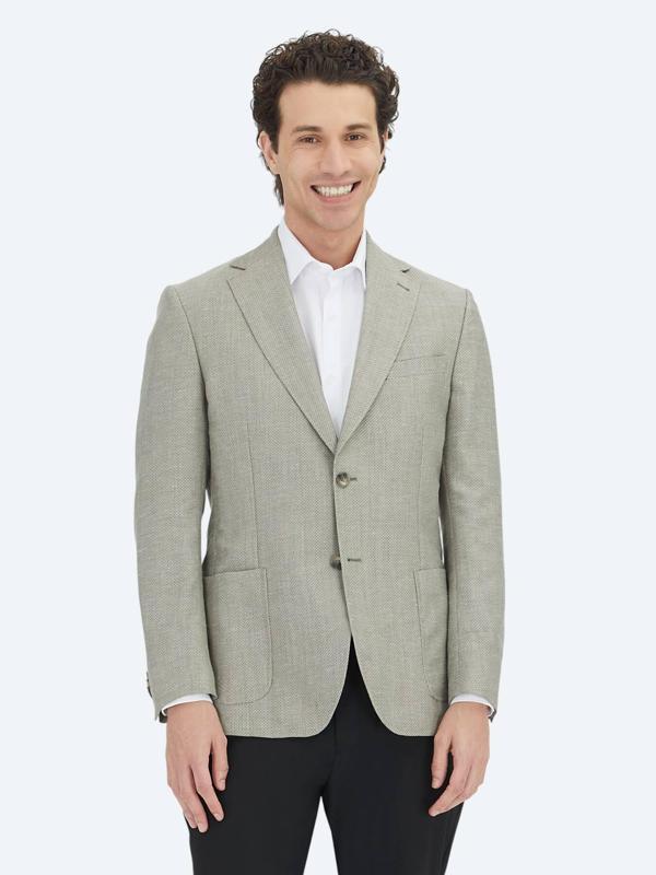Haki Düz Modern Fit Yün Karışımlı Ceket - Image 1