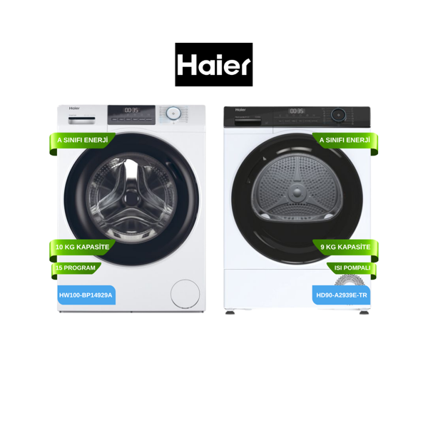 HAIER (HW100-BP14929A-S ÇAMAŞIR MAKİNESİ-HD90-A2939E-TR KURUTMA MAKİNESİ) 2'Lİ SET - Image 1
