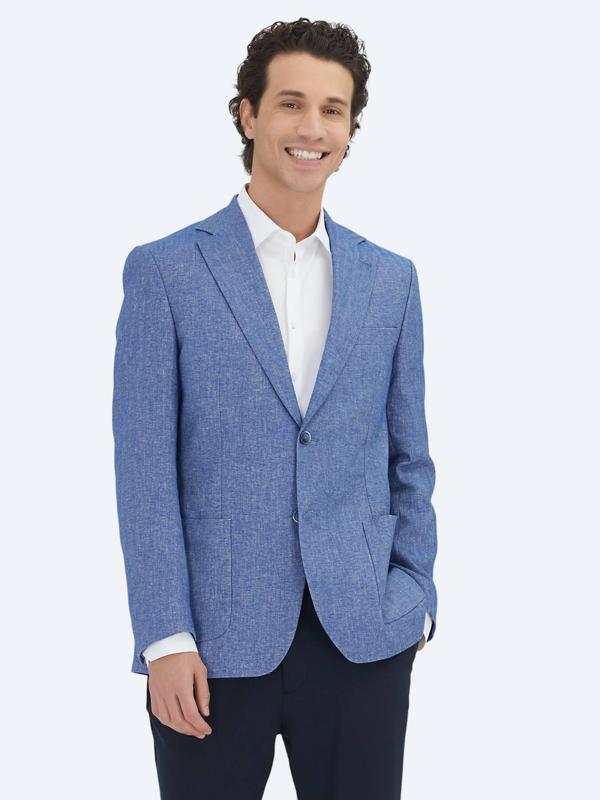 Mavi Çizgili Modern Fit Pamuk Karışımlı Ceket - Image 1