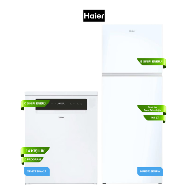 HAIER (HPR5718ENPW BUZDOLABI-XF 4C7S0W-17 BULAŞIK MAKİNESİ) 2'Lİ SET - Image 1