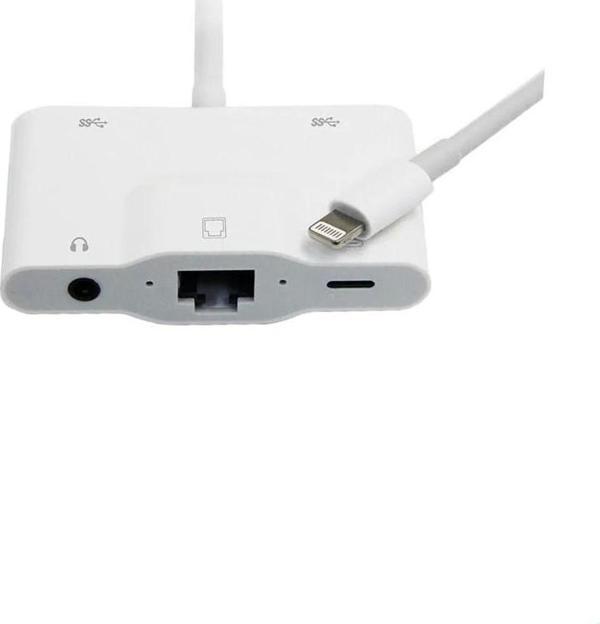 ScHitec 5in1 Lightning to Ethernet RJ45 2xUsbA Şarj Kulaklık Girişli Dönüştürücü Adaptör - Image 1