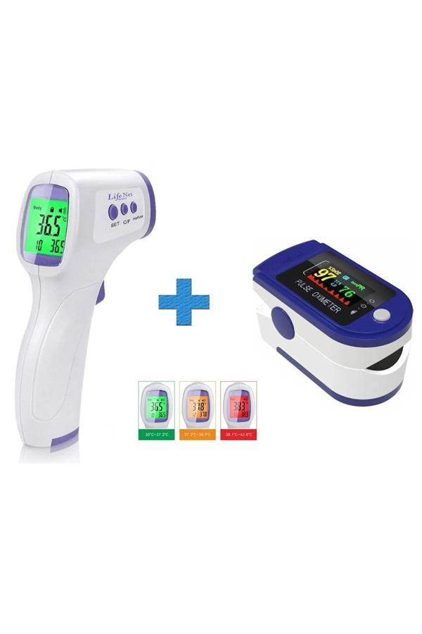 Life Net Medikal Dijital Temassız Ateş Ölçer Alından Termometre 11C+ Parmak Tipi Oksimetre Oksijen Nabız Ölçer Ke6007 - Image 1