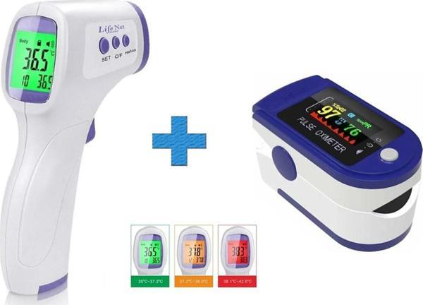 Life Net Medikal Dijital Temassız Ateş Ölçer Alından Termometre 11C+ Parmak Tipi Oksimetre Oksijen Nabız Ölçer Ke6007 - Image 1