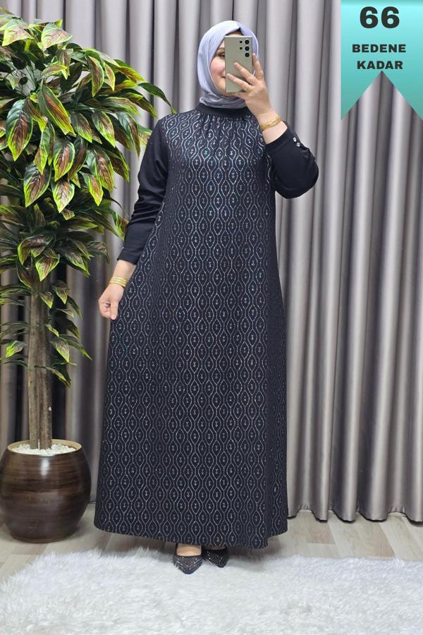 Kadın Giyim Büyük Beden 2200 Simli Kloş Elbise  - Image 1