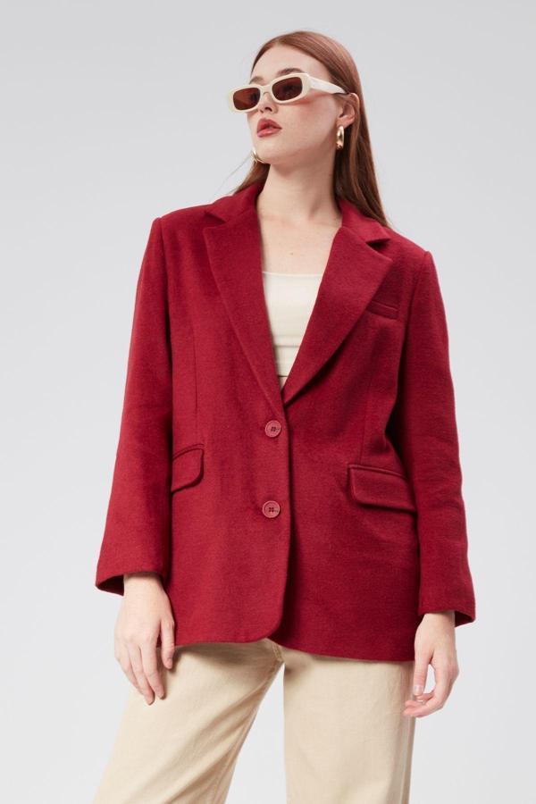 Kruvaze Yaka Regular Fit Kaşe Ceket - Image 1