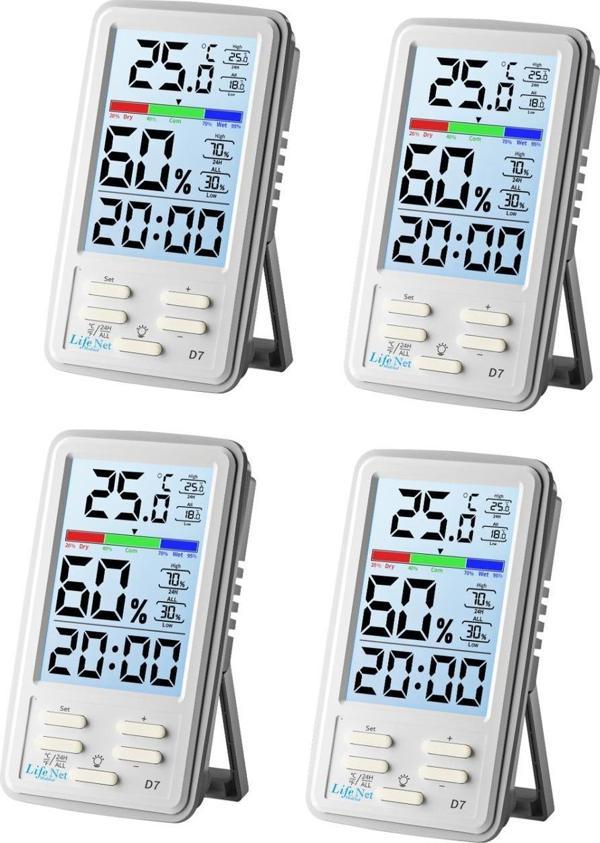 Life Net Medikal D7 Mini İç Mekan Dijital Isı Ve Nem Ölçer Termometre 4 Adet - Image 1