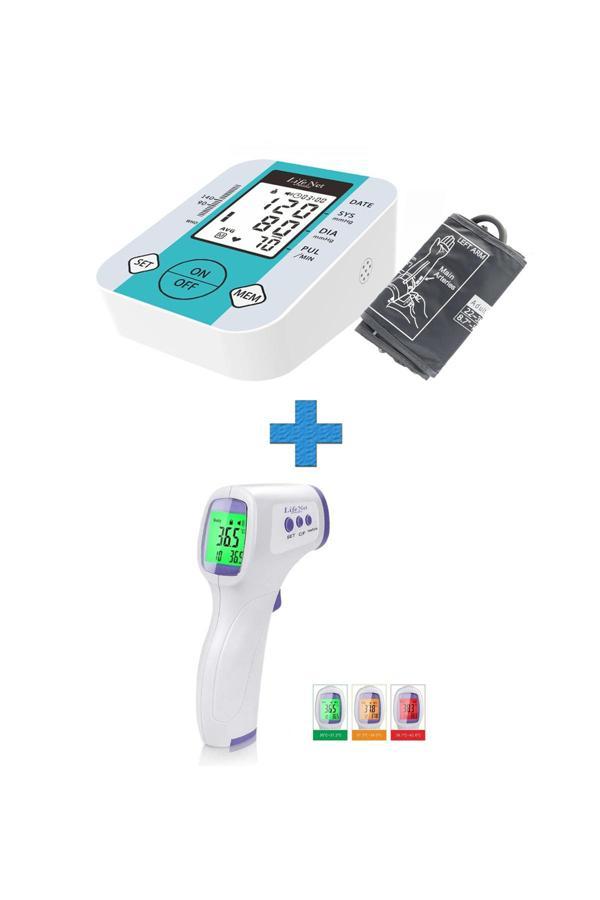 Life Net Medikal Türkçe Konuşan Üst Koldan Dijital Otomatik Tansiyon Aleti Jn-163D+Dijital Temassız Ateş Ölçer Ja-11C - Image 1