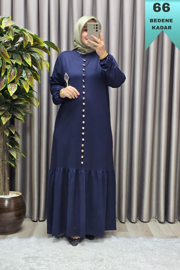 Kadın Giyim Büyük Beden Kristal Düğmeli Elbise  - Image 1