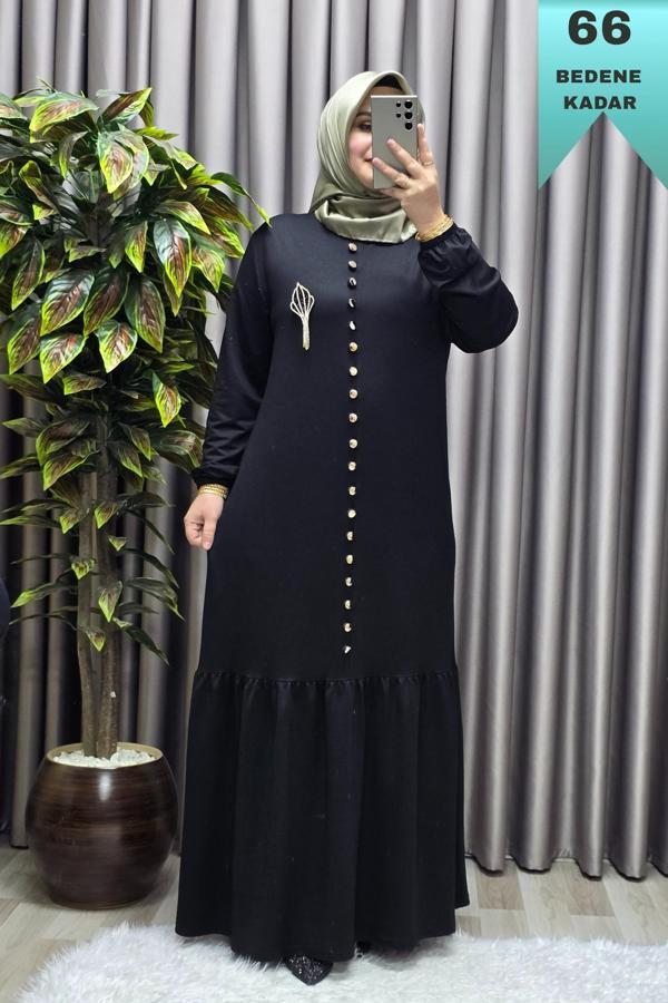 Kadın Giyim Büyük Beden Kristal Düğmeli Elbise  - Image 1