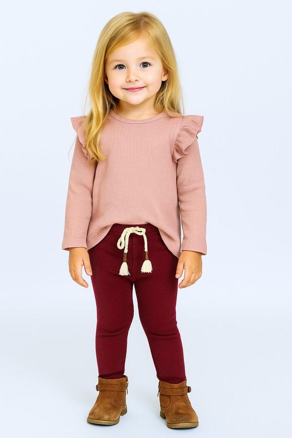 Omuzu Fırfırlı Kız Çocuk Taytlı Takım - Image 1