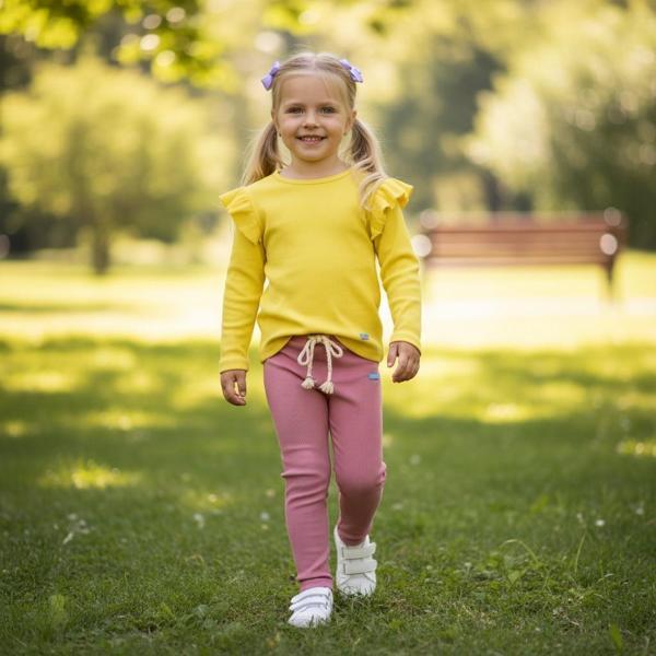 Omuzu Fırfırlı Kız Çocuk Taytlı Takım - Image 1