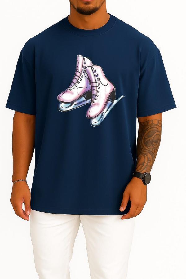 Oversize Buz Pateni Göğüs Tasarımlı Unisex T-Shirt - Image 1