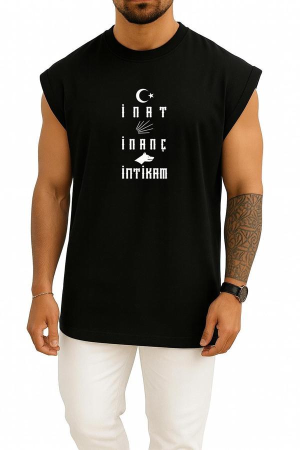 Oversize İnat İnanç İntikam Göğüs Tasarımlı Atlet - Image 1