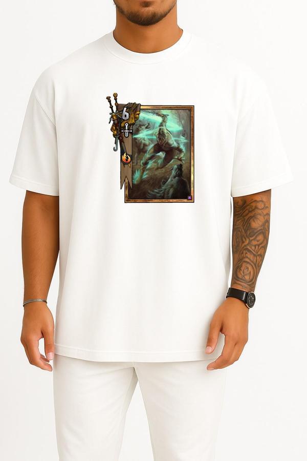 Oversize Gwent The Witcher Card Game The Witcher Göğüs Tasarımlı Unisex T-Shirt - Image 1