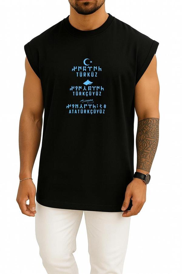 Oversize Türküz Türkçüyüz Atatürkçüyüz Göğüs Tasarımlı Atlet - Image 1