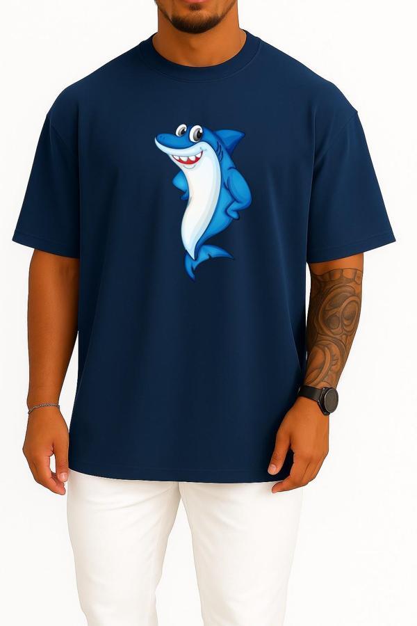 Oversize Great White Shark Bull Shark Göğüs Tasarımlı Unisex T-Shirt - Image 1