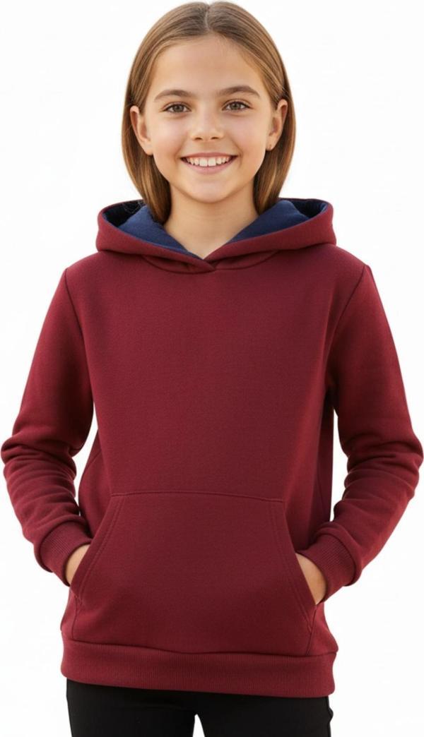 Kız Çocuk Bordo Kapüşonlu Cepli 3 İplik  Sweatshirt BGL-ST04998 - Image 1