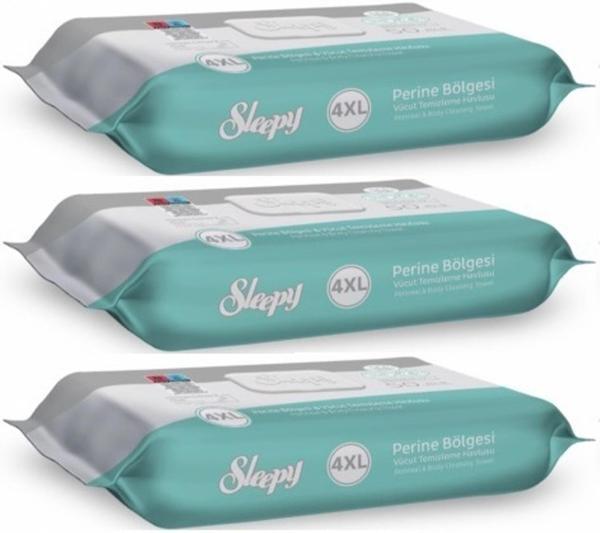 Sleepy Perine Bölgesi ve Vücut Temizleme Islak Mendil Havlu 50 Yaprak (Ebat 4XL) (3 Lü Set) - Image 1