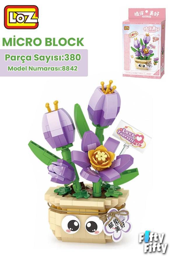 Loz Mikro Blok Serisi Lale Figürü 380 Parça Oyuncak Yapım Seti FFLZ-8842 - Image 1