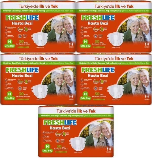 FreshLife Yetişkin Hasta Bezi Bantlı M - Medium - Orta 150 Adet (5PK*30) - Image 1