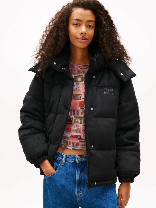 Tommy Hilfiger TJW Kapitone Kadife Şişme Kadın Siyah Ceket DW0DW21668BDS - Image 1