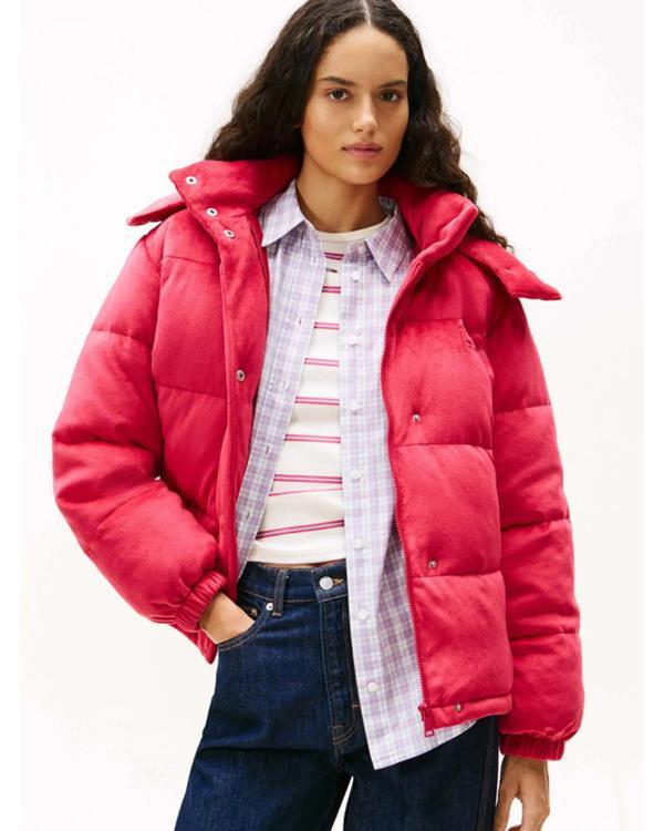 Tommy Hilfiger TJW Kapitone Kadife Şişme Kadın Kırmızı Ceket DW0DW21668XJP - Image 1