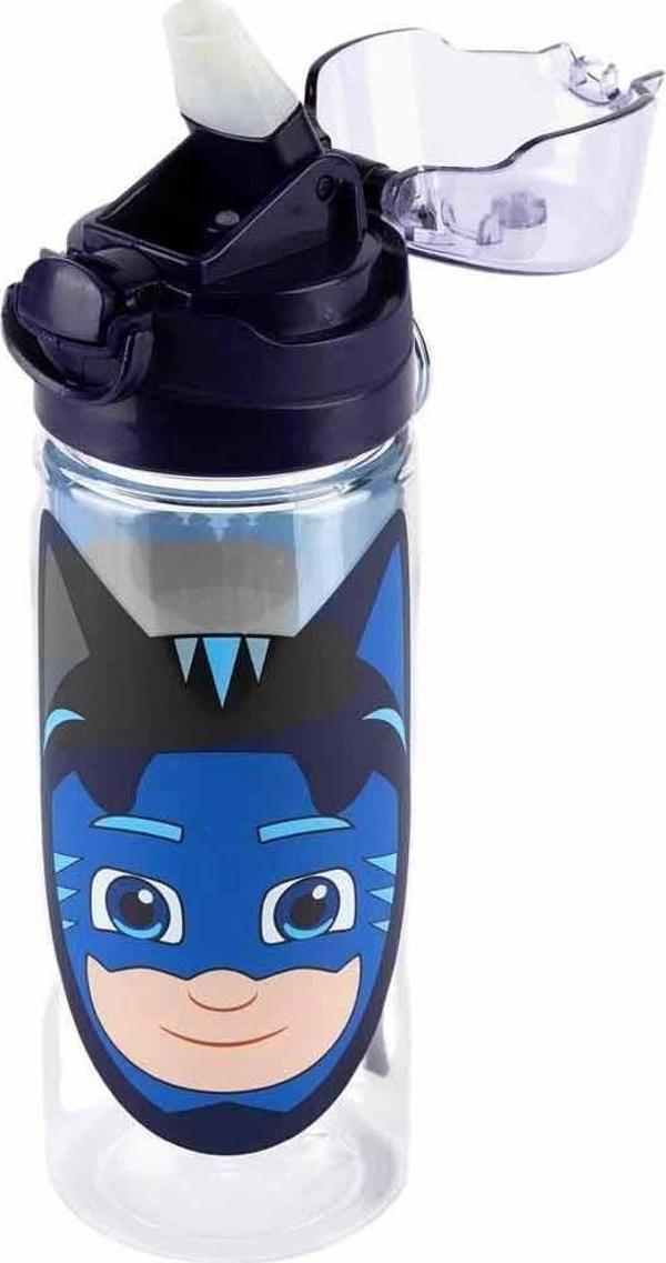 Masho Trend Pija Şeffaf Matara 500ml - Kedi Çocuk Suluk - Lisanslı Pijamasks Matara Pipetli Suluk - Image 1