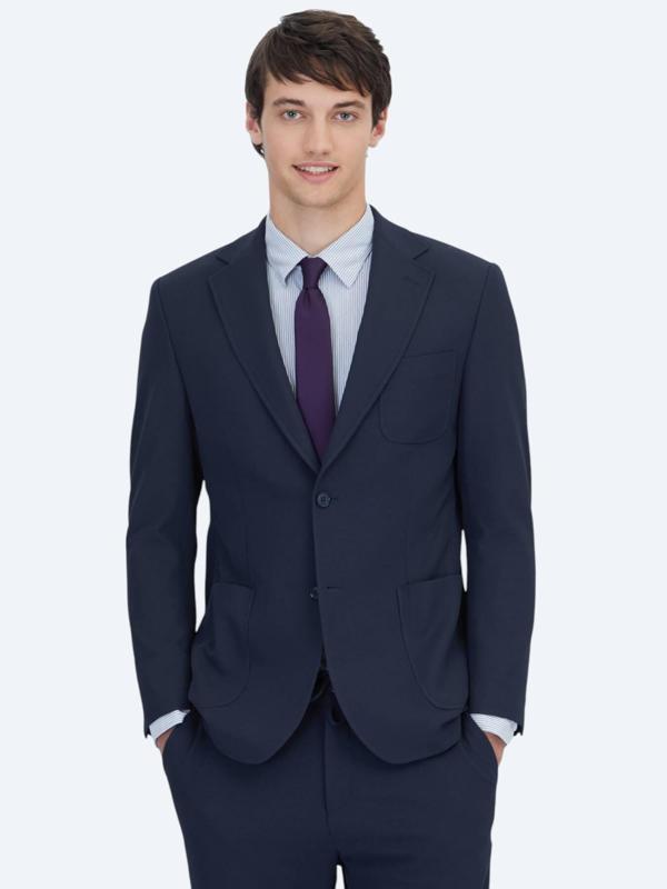 Lacivert Düz Fitted Fit Örme Takım Elbise - Image 1