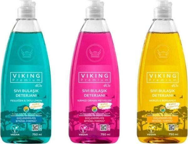 Viking Premium Sıvı Bulaşık Deterjanı Orman Meyveleri & Fesleğen-Limon & Nergis-Bergamot 3 x 750 ML - Image 1