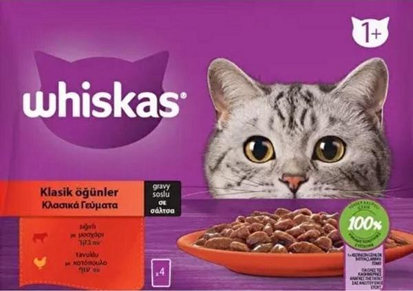 Whiskas Klasik Öğünler Sos İçinde Sığırlı ve Tavuklu Yetişkin Kedi Maması 4 x 85 G - Image 1