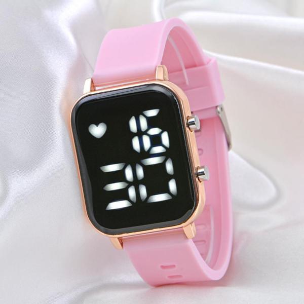 Kadın Toz Pembe Renk Silikon Kordon Rose Kasa Dijital Led Kol Saat ST-304101 - Image 1