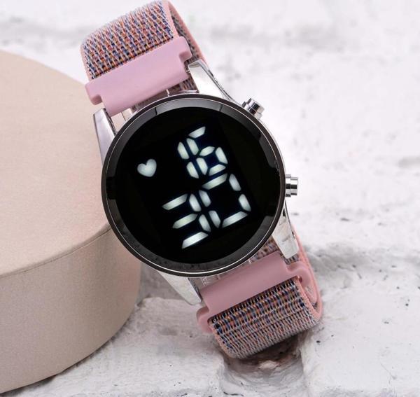 Şık Pembe Renk Cırtlı Yapışır Kordon Dijital Led Bileklik Saat ST-304056 - Image 1