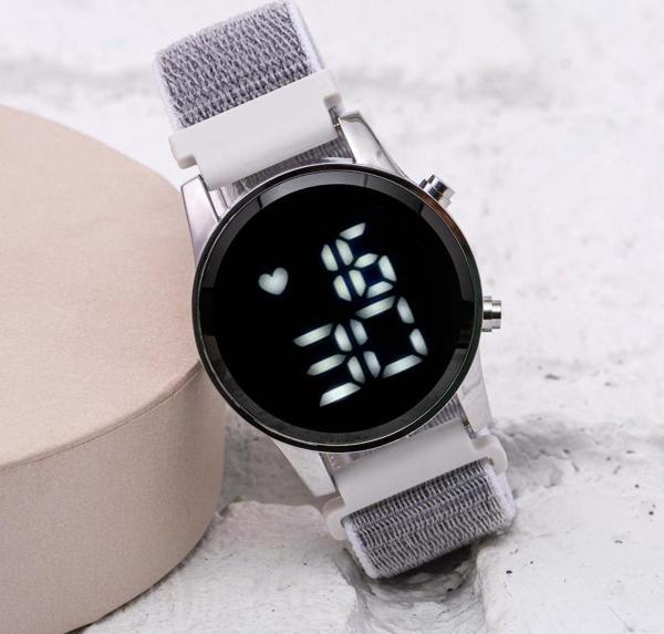 Yeni Trend Cırtlı Yapışır Kanvas Kordon Gri renk Dijital Bileklik Saat ST-304057 - Image 1