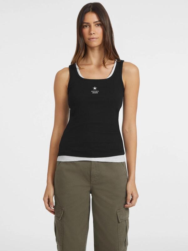 Guess Kadın Siyah Kare Yaka Nakışlı Ribana Atlet W4YP48KA0H1-JBLK - Image 1