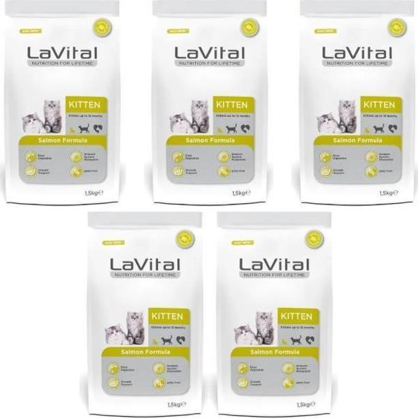 LaVital Somon Balıklı Yavru Kedi Maması 1,5 kg 5 Adet - Image 1